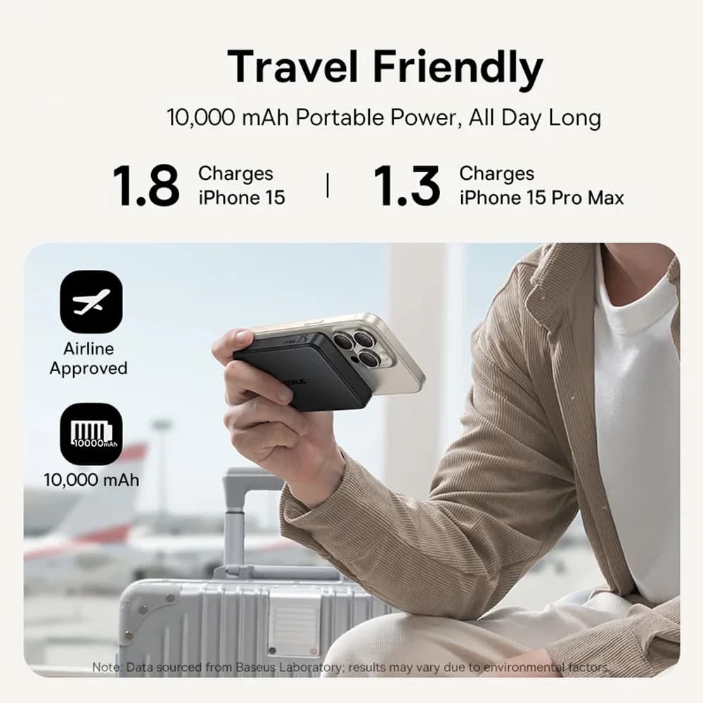پاوربانک بی‌سیم 22.5 وات بیسوس مدل Airpow Ⅱ Qi2 Magnetic ظرفیت 10000 میلی‌آمپر ساعت